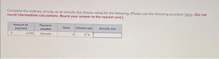 not round intermediate calculations. Round your answer to the nearest cent.) Amount