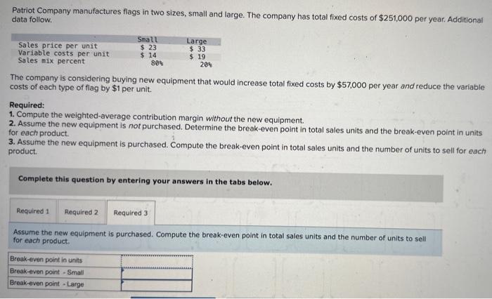 data for the past year follow. Management wants to use these data