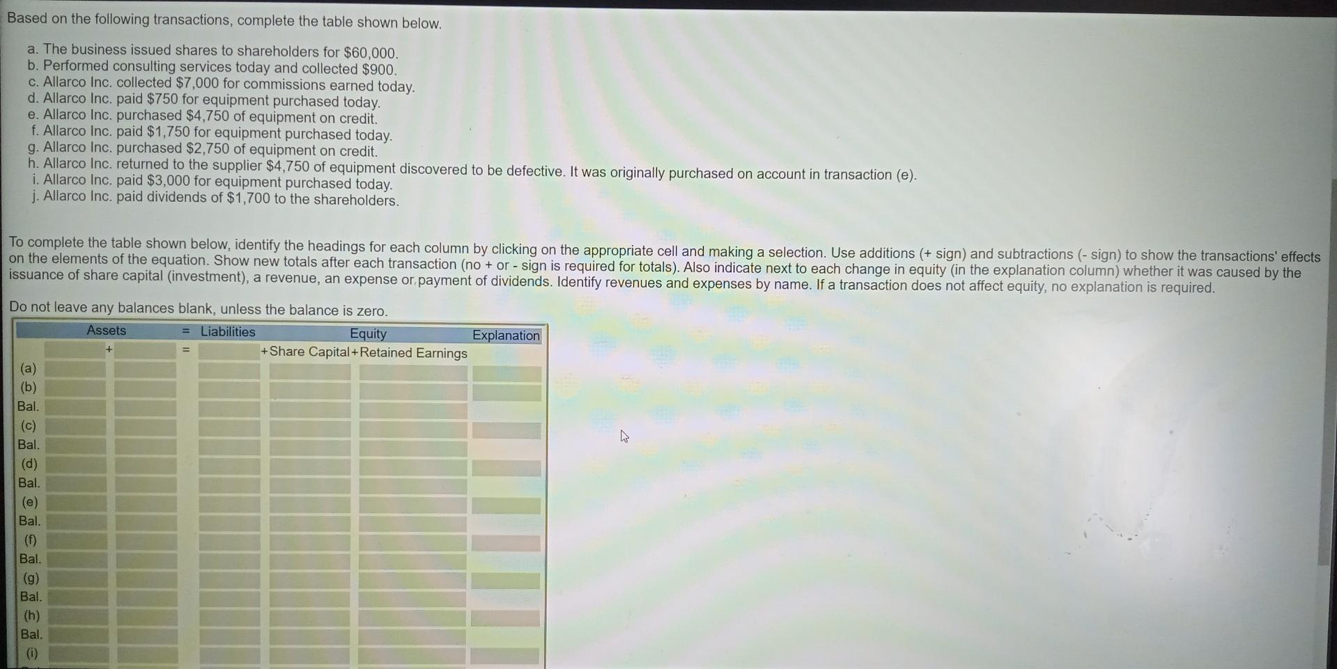 complete the columns see the instructions as well Based on the