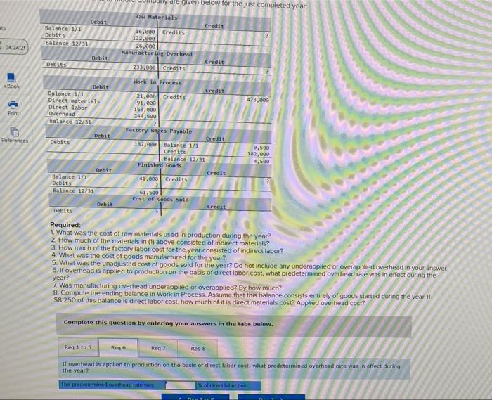 hw3 q1req 6-8 Cually ale given below for the just completed year