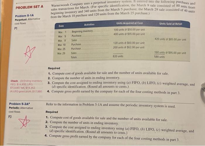 just need help on 5-2A PROBLEM SET A Warnerwoods Company uses a