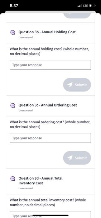 compute the economic order quantity, annual holding cost, annual order cost, and