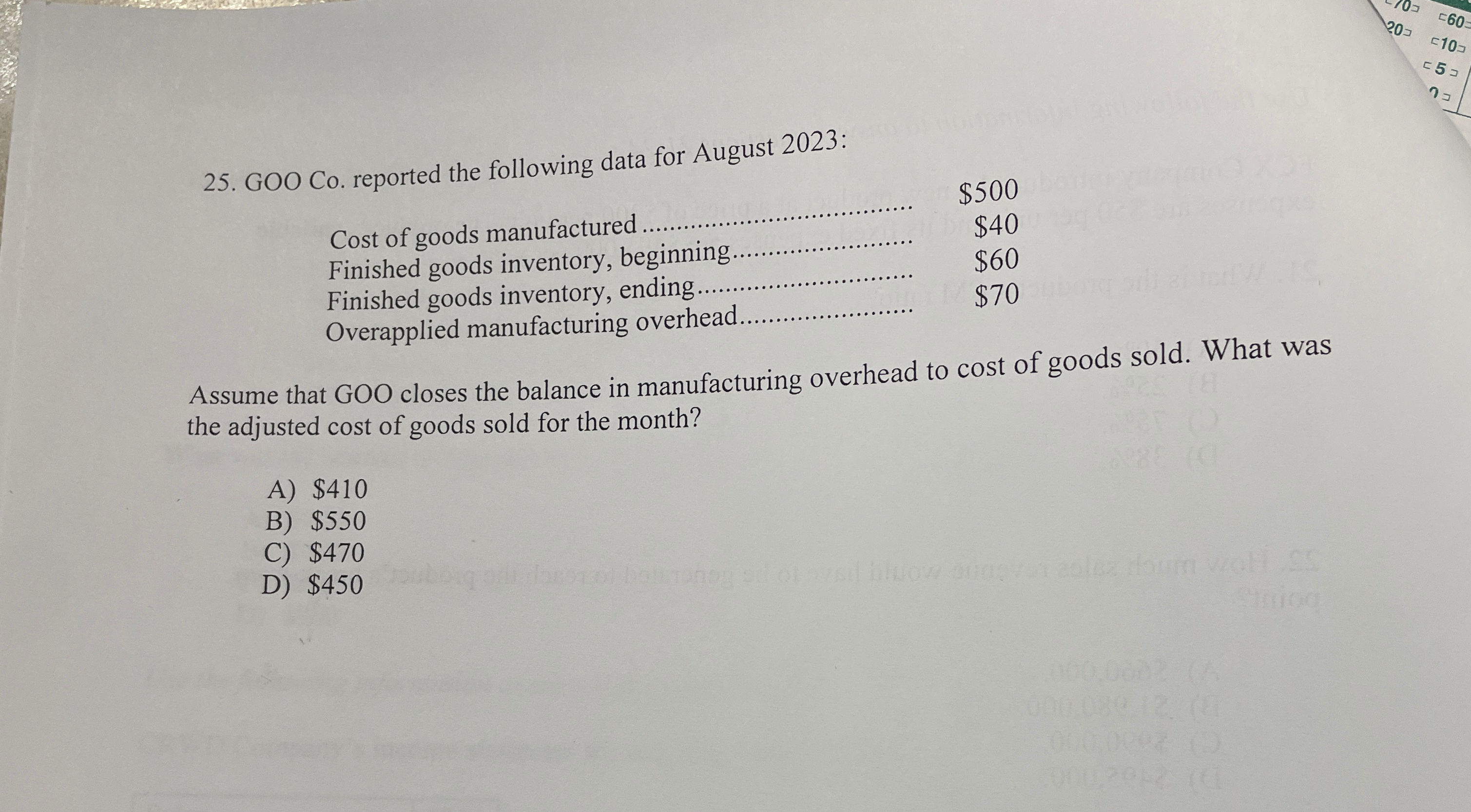  GOO Co. reported the following data for August 2023 : Cost