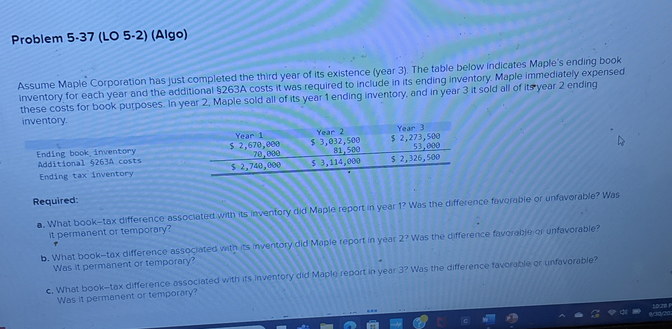  Problem 5-37(LO 5-2)(Algo) Assume Maple Corporation has just completed the third