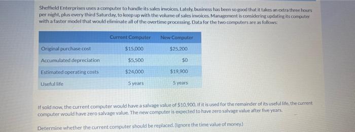 find this question Sheffield Enterprisets uses a computer to handle its sales
