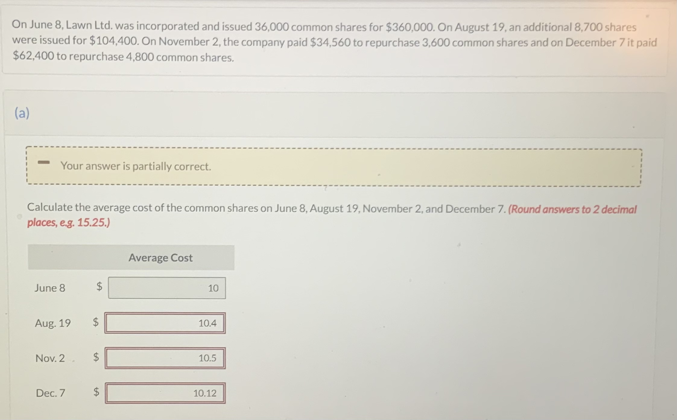 Unsure how to solve for Average Cost also incorrect = 12, 9.6