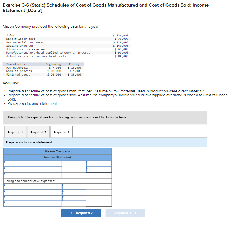  Statement [LO3-3] Mason Company provided the following data for this year: