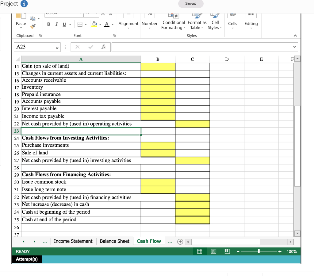 go to the worksheet tab labeled Cash Flow A B D E