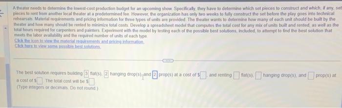 really need help . thanks . A theater needs to determine the