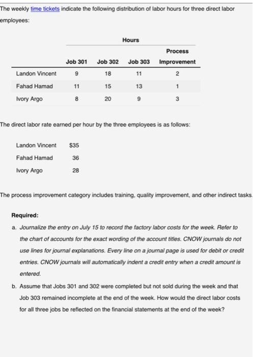 help please if you can!! The weekly time tickets indicate the following