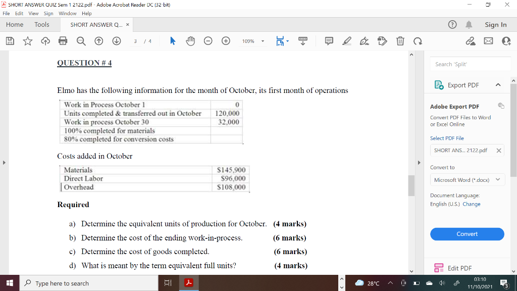 SHORT ANSWER QUIZ Sem 1 2122.pdf - Adobe Acrobat Reader DC