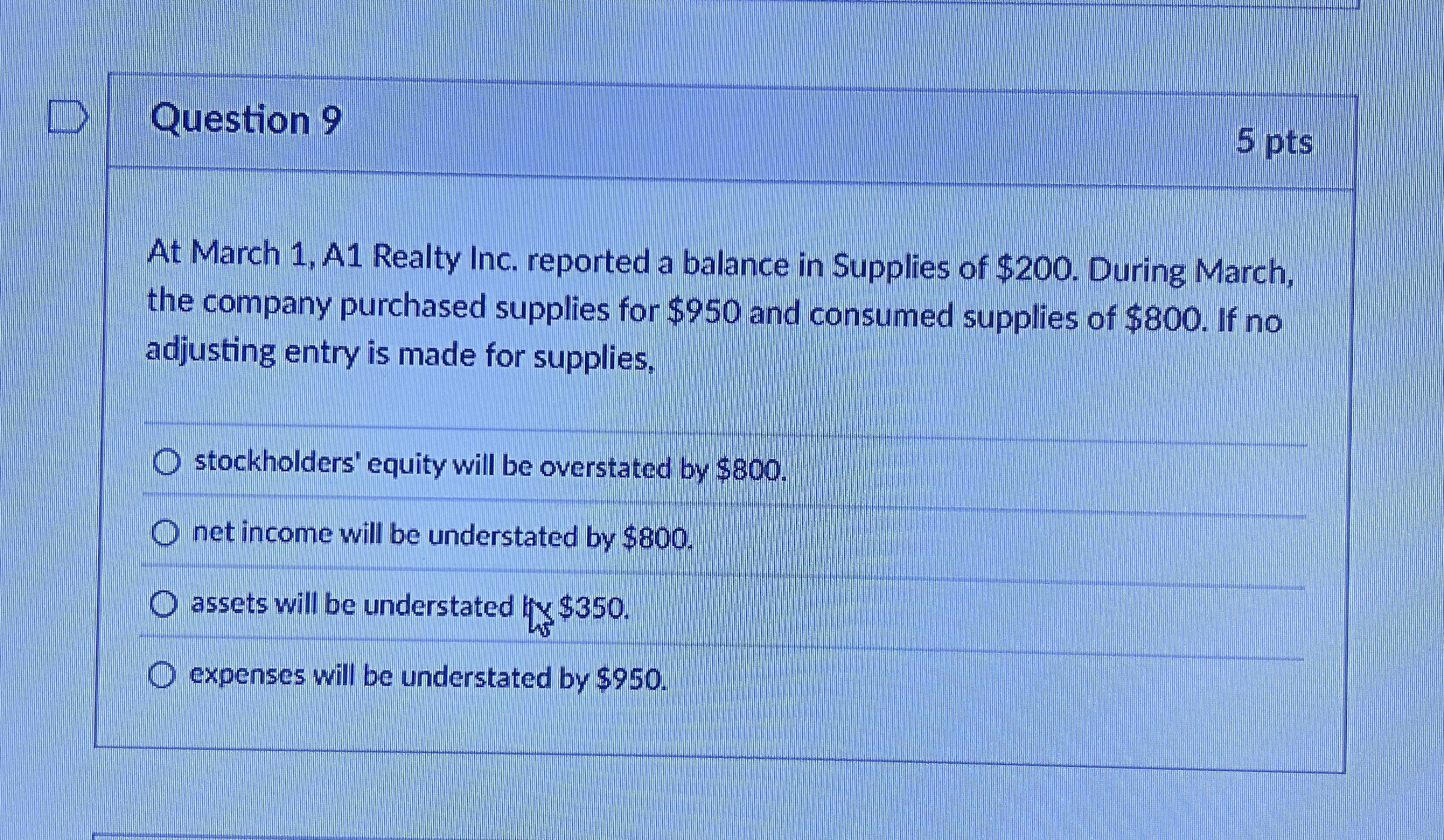  Question 9 At March 1, A1 Realty Inc. reported a balance