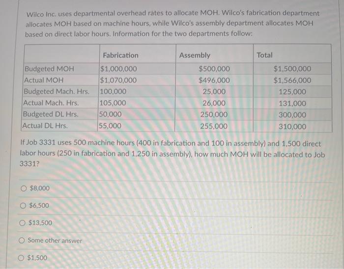 cost categories (Materials and Conversion). Wilco computed that for the most recent