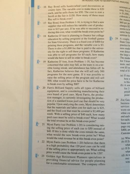 please answer questions #16 to #22 JANTITATIVE ANALYSIS seminars ning. For is