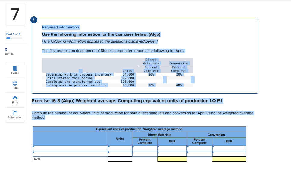  Exercise 16-17(Algo) Weighted average: Production cost report LO P2 Oslo Company