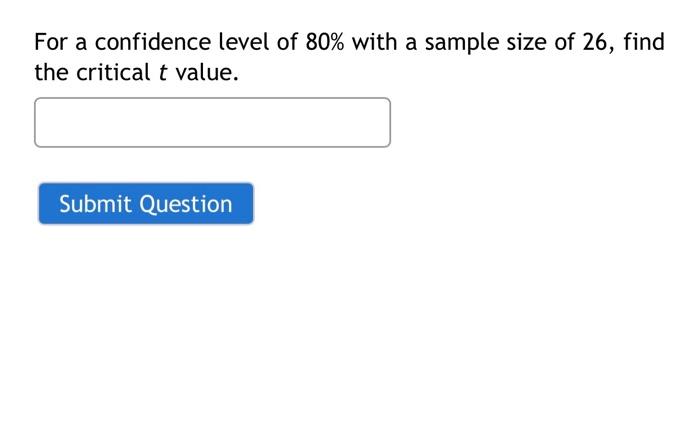 help For a confidence level of 80% with a sample size of