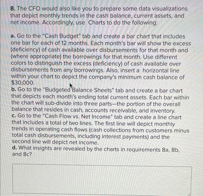 Help answering question 8. Please! 8. The CFO would also like you