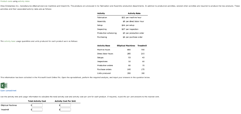 Will rate answer! Thank you! :) Product costs using activity rates Auas