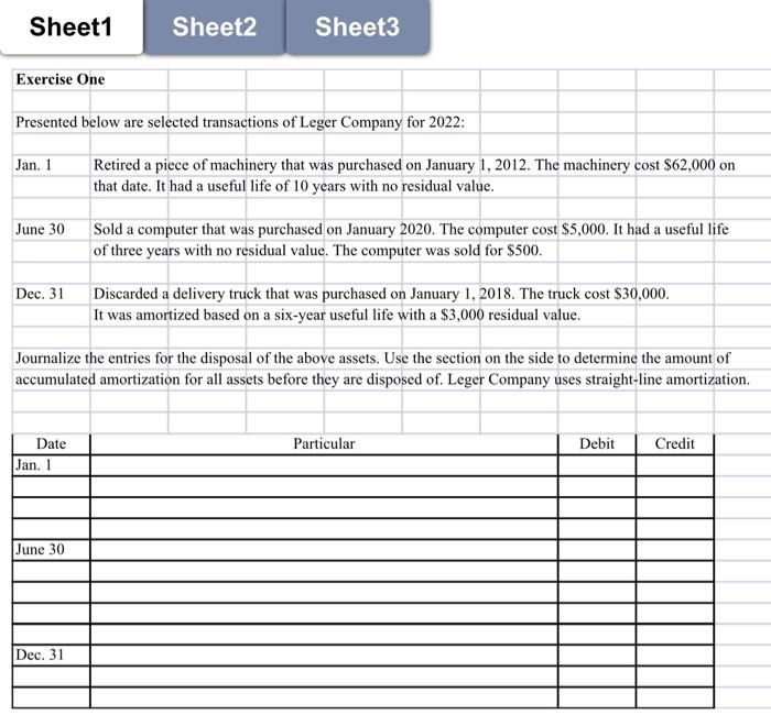 excerise 1 please Sheet1 Sheet2 Sheet3 Exercise One Presented below are selected