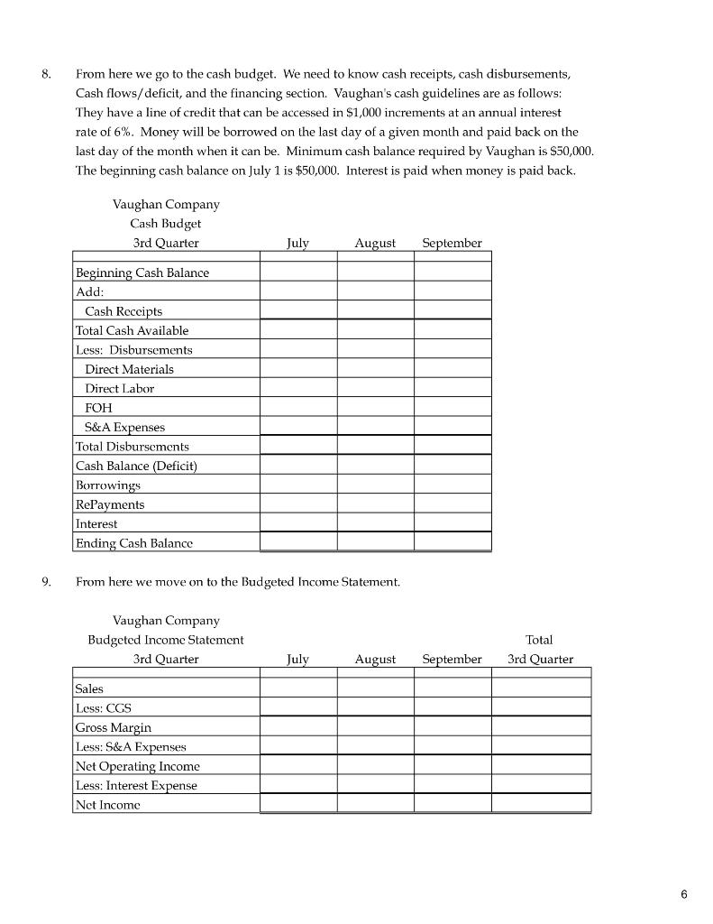 ending FG Inventory budget for 9/30/2021 g) a selling & administrative budget