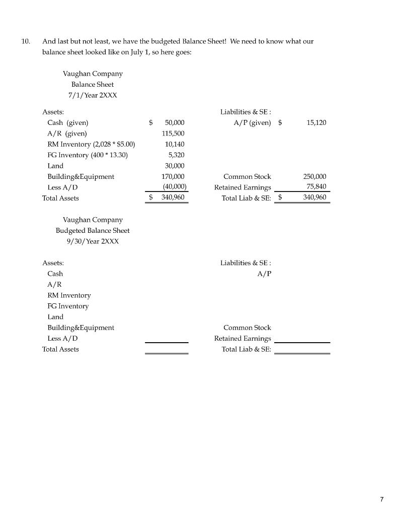 for each month and the quarter h) a cash budget for each