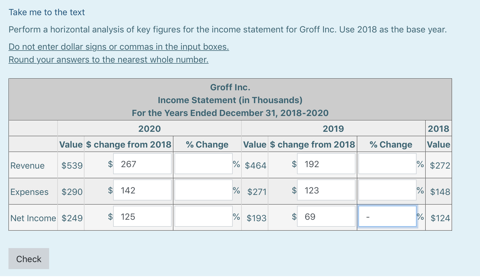  Perform a horizontal analysis for Davis Inc. Use 2020 as the
