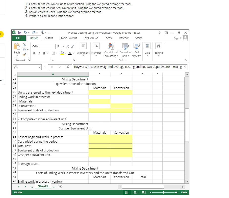 Compute the cost per equivalent unit using the weighted average method. Assign