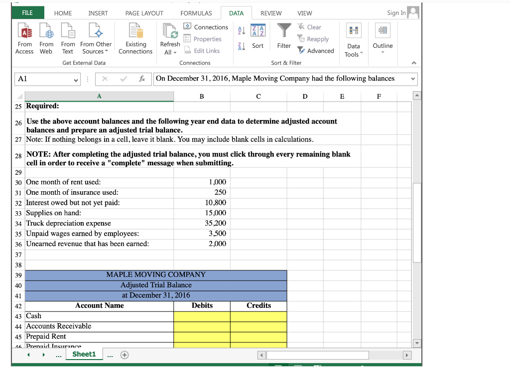 has provided a list of its account balances as of December 31,