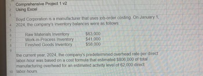  Comprehensive Project 1 v2 Using Excel Boyd Corporation is a manufacturer
