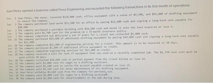  please complete the charts given, thumbs up guarenteed. Juan Perez opened