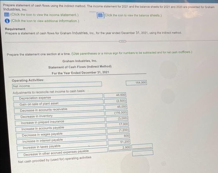 icon to view additonal information) Requirement Prepare a statement of cash flows