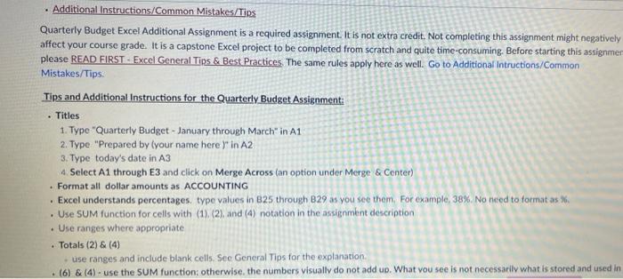 can u do this one a - Additional Instructions/Common Mistakes/Tips Quarterly Budget