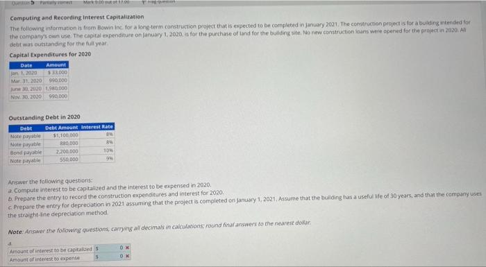 please help asap. thank you . Computing and Recording interest Capitalization The