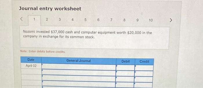 April 2 Nozomi invested $37, 0e0 cash and coeputer equipeent worth 520,090