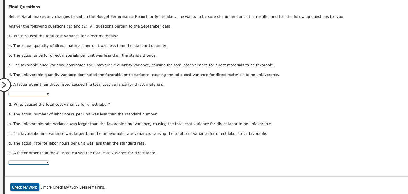 needs some help in evaluating her results for the year, and asks