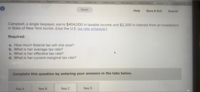 a-d please Saved Help Save & Exit Submit Campbell, a single taxpayer,