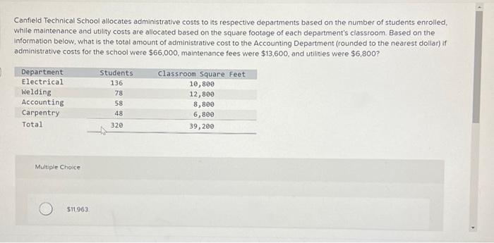  7 Canfield Technical School allocates administrative costs to its respective departments