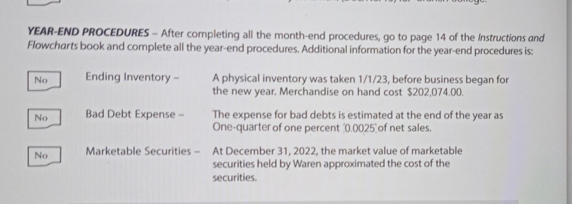 waren r Year-end Procedures and Completing the Project Complete all WAREN'S YEAR-END