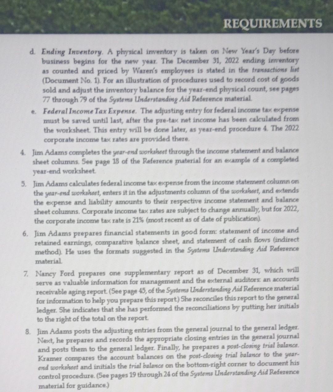 the instructions on pages 5 and 6 of the Project Instructions. YEAR-END