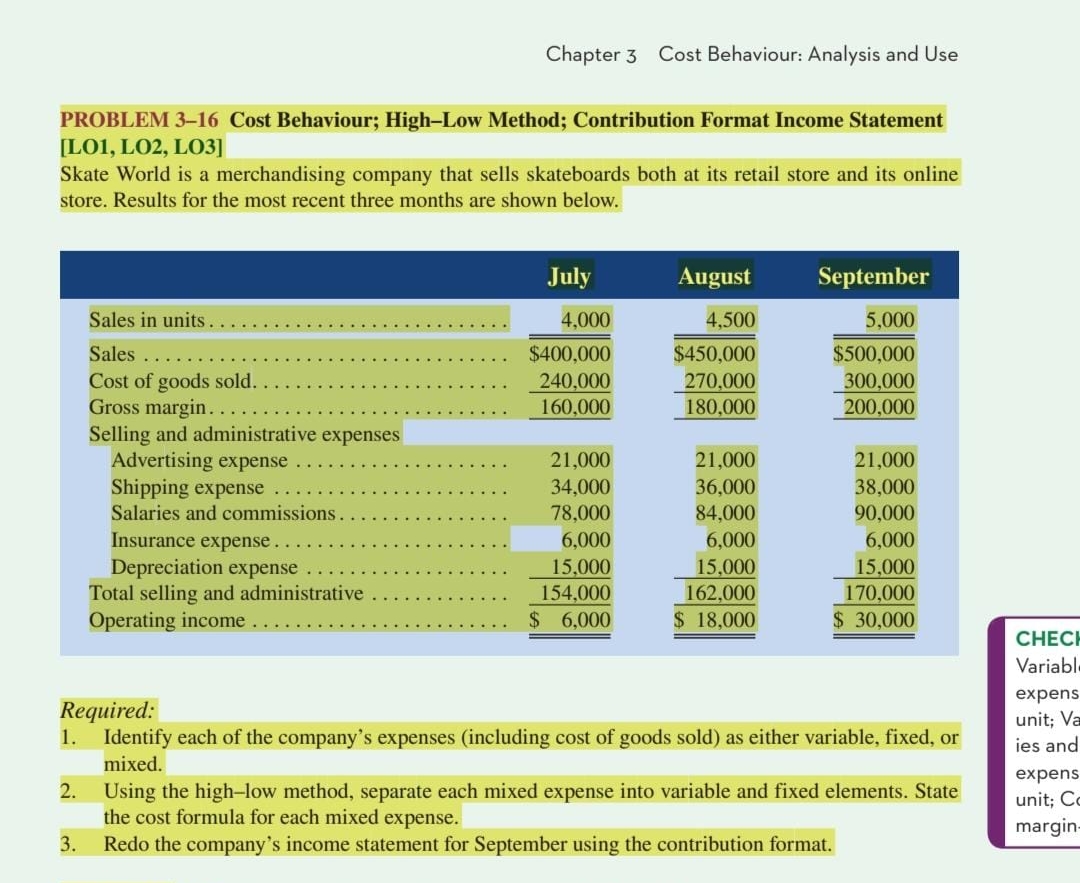  Chapter 3 Cost Behaviour: Analysis and Use PROBLEM 3-16 Cost Behaviour;
