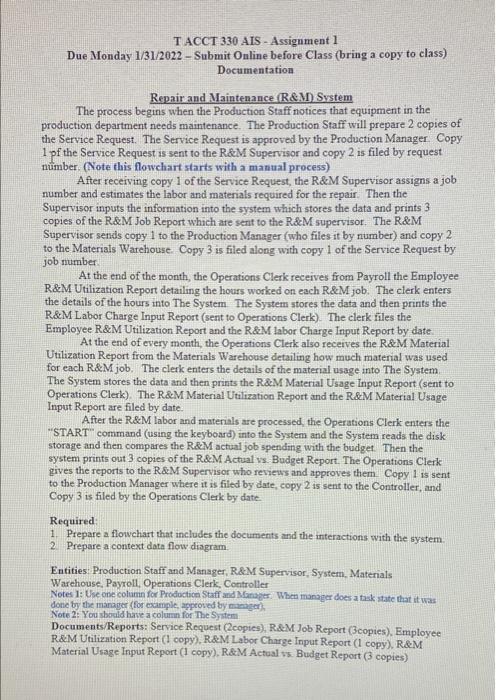  1. Prepare a flowchart that includes the documents and the interactions