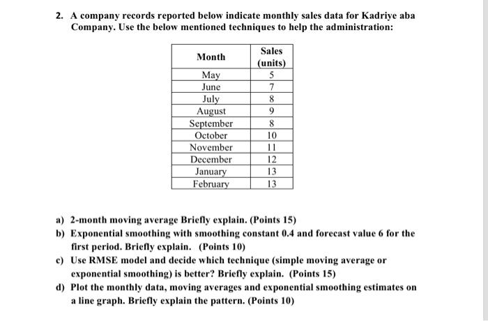 ANSWER ALL THE QUESTIONS! 2. A company records reported below indicate monthly