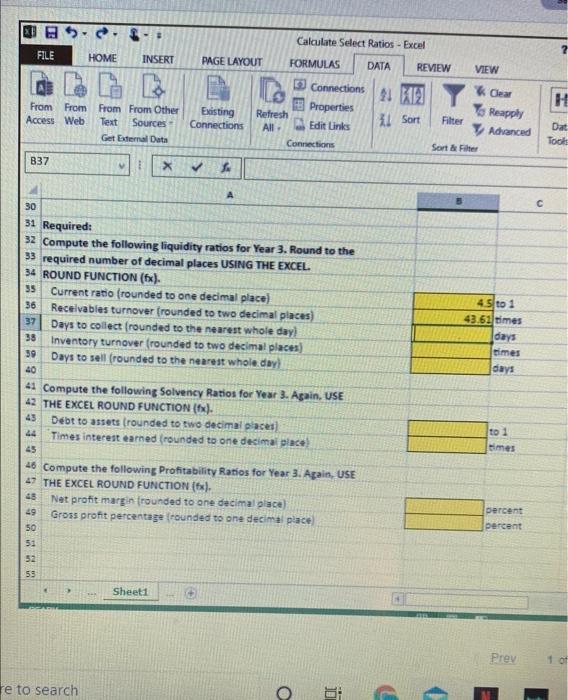  Calculate Select Ratios - Excel FILE HOME INSERT REVIEW VIEW PAGE