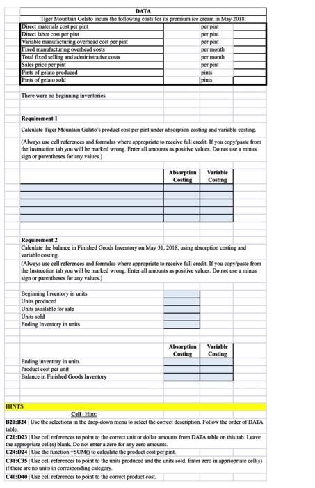 following costs for its premium ice cream in May 2018: Direct materials