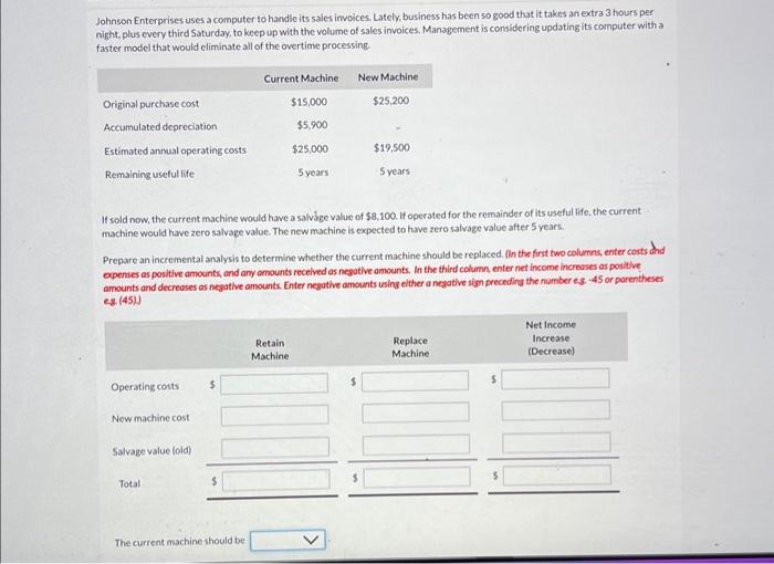 please help Johnson Enterprises uses a computer to handle its sales invoices.