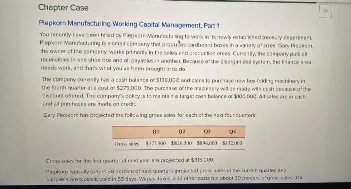  i need the short term plan Chapter Case Piepkorn Manufacturing Working