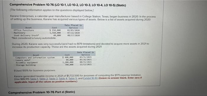 x Comprehensive Problem 10-76 (LO 10-1, LO 10-2, LO 10-3, LO 10-4,