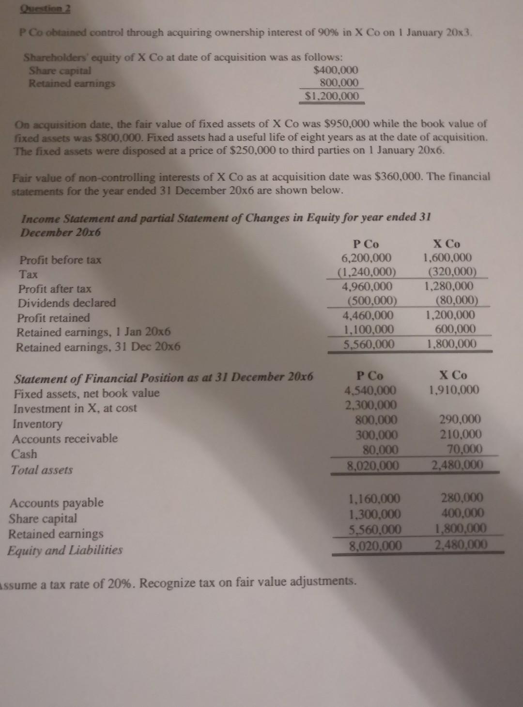  How did you got the goodwill "1,340,000"? Question 2 P Co