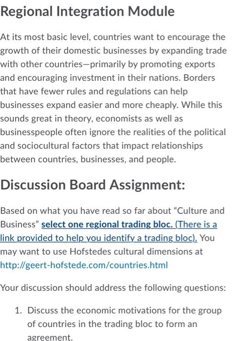 This is a business question, please help Regional Integration Module At its