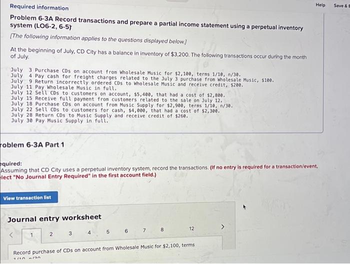 solve part 1&2 please Help Save & Required information Problem 6-3A Record